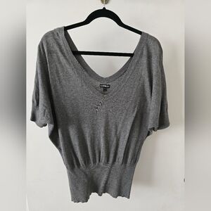Gray V-Neck Women's Top